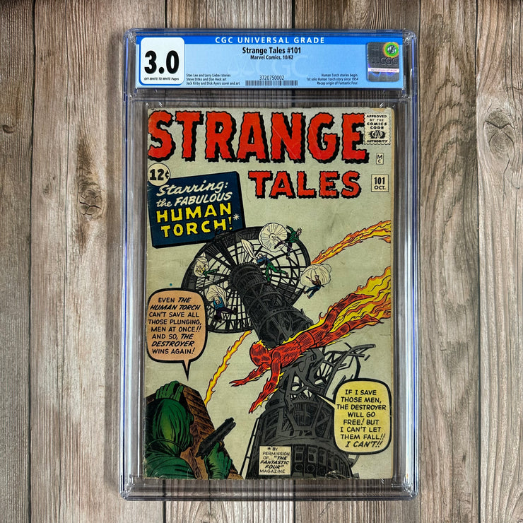 Strange Tales #101 CGC 3.0 Origin of the Fantastic Four retold, Human Torch solo stories begin, Classic cover art by Jack Kirby and Dick Ayers