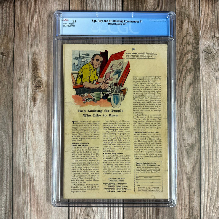 Sgt. Fury and His Howling Commandos #1 CGC 2.5 WP 1st appearance of Sgt. Nick Fury, 1st team appearance of the Howling Commandos