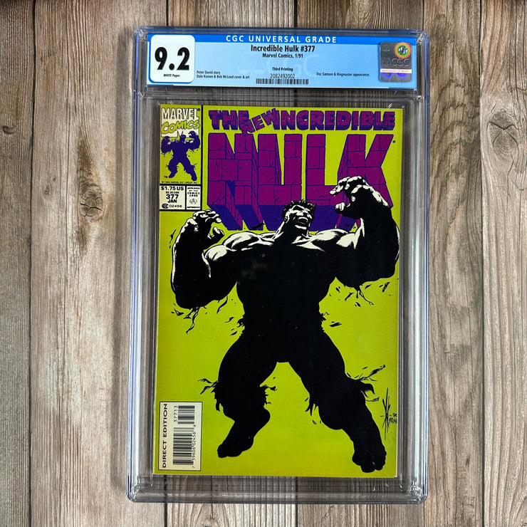 Incredible Hulk #377 CGC 9.2 WP Third Print, cover art by Dale Keown, 1st appearance of the Professor Hulk personality and Guilt Hulk