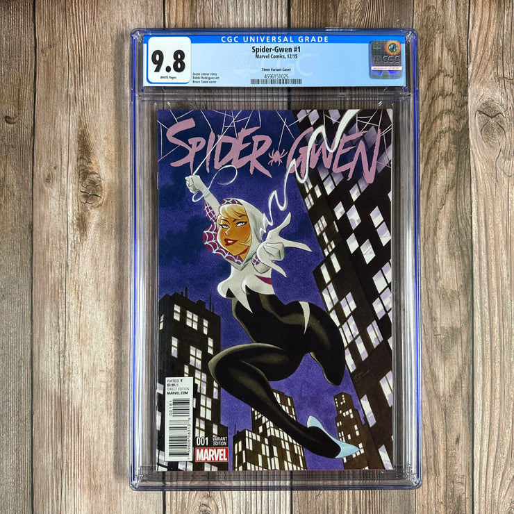 Spider-Gwen #1 CGC 9.8 WP Variant by Bruce Timm, 1st appearance of the Bodega Bandi (Cert:1025)