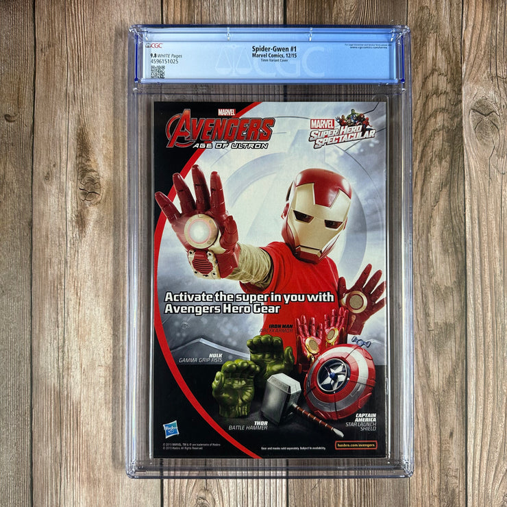 Spider-Gwen #1 CGC 9.8 WP Variant by Bruce Timm, 1st appearance of the Bodega Bandi (Cert:1025)