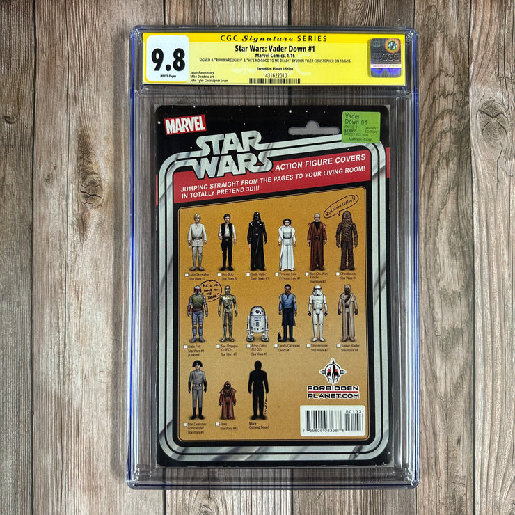 Star Wars: Vader Down #1 CGC 9.8 WP SS Signed by John Tyler Christopher (“RUUURHRGUGH!!” & “He’s No Good to Me Dead!”)  Forbidden Planet Edition