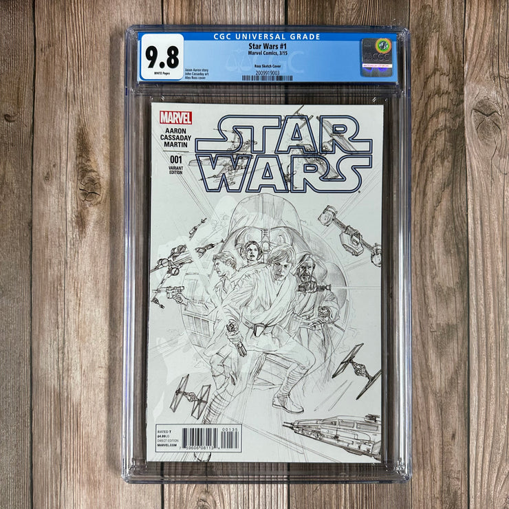 Star Wars #1 CGC 9.8 WP 1:200 Black and White Sketch Variant Cover by Alex Ross