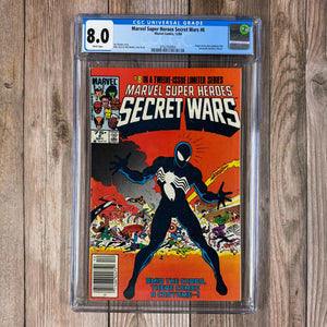 Marvel Super Heroes Secret Wars #8 CGC 8.0 WP Origin of the Black Symbiote Costume, NEWSSTAND EDITION (cert 2003)