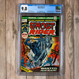 Ghost Rider #1 CGC 9.0 WP 1st cameo appearance of Daimon Hellstrom, Son of Satan, ICONIC Cover art by Gil Kane and Joe Sinnott (Cert 1003)
