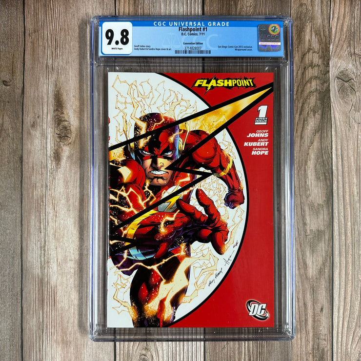 Flashpoint #1 CGC 9.8 WP San Diego Comic Con 2011 Exclusive Variant Cover by Andy Kubert, 1st full appearance of Thomas Wayne as Batman in an alternate reality