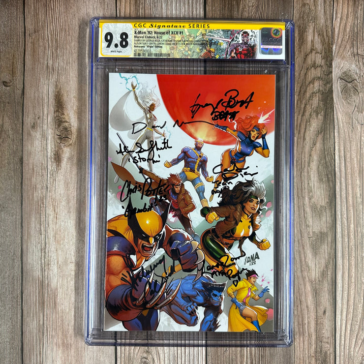 X-Men ’92: House of XCII #1 CGC 9.8 WP Nakayama "Virgin" Edition, Custom Label, SS Signed by George Buza, Catherine Disher, Cal Dodd, Chris Potter, Alison Sealy-Smith, Lenore Zann & David Nakayama