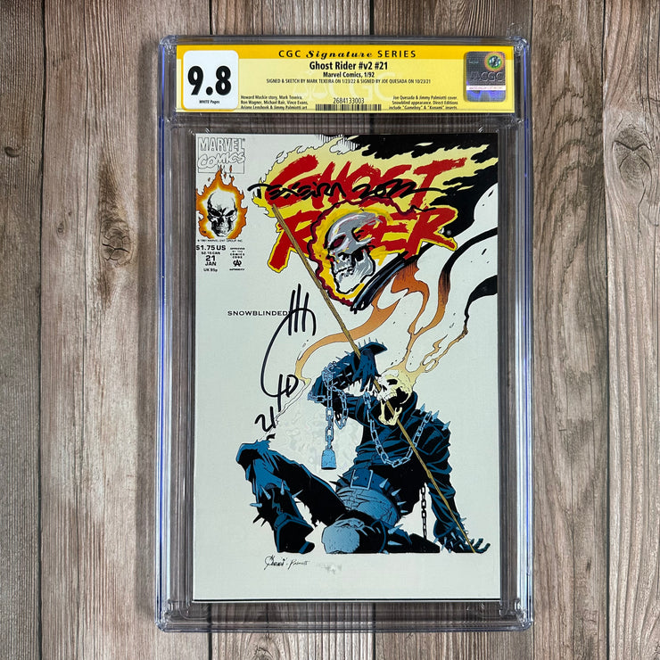 Ghost Rider #v2 #21 CGC 9.8 WP SS Signed & sketched by Mark Texeira, signed by Joe Quesada, 1st appearance of Michael Badilino, becomes Vengeance (Cert:3003)