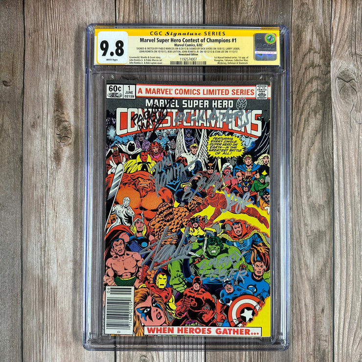 Marvel Super Hero Contest of Champions #1 CGC 9.8 WP SS 7XSigned , 1st Marvel limited series; 1st appearance of Peregrine, Talisman, Collective Man, Blitzkrieg, Defensor & Shamrock, NEWSSTAND EDITION(Cert:4007)
