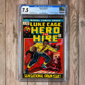 Hero for Hire #1 CGC 7.5 1st appearance and origin of Luke Cage, 1st appearance of Diamondback, Comanche and Shades (Cert 1002)