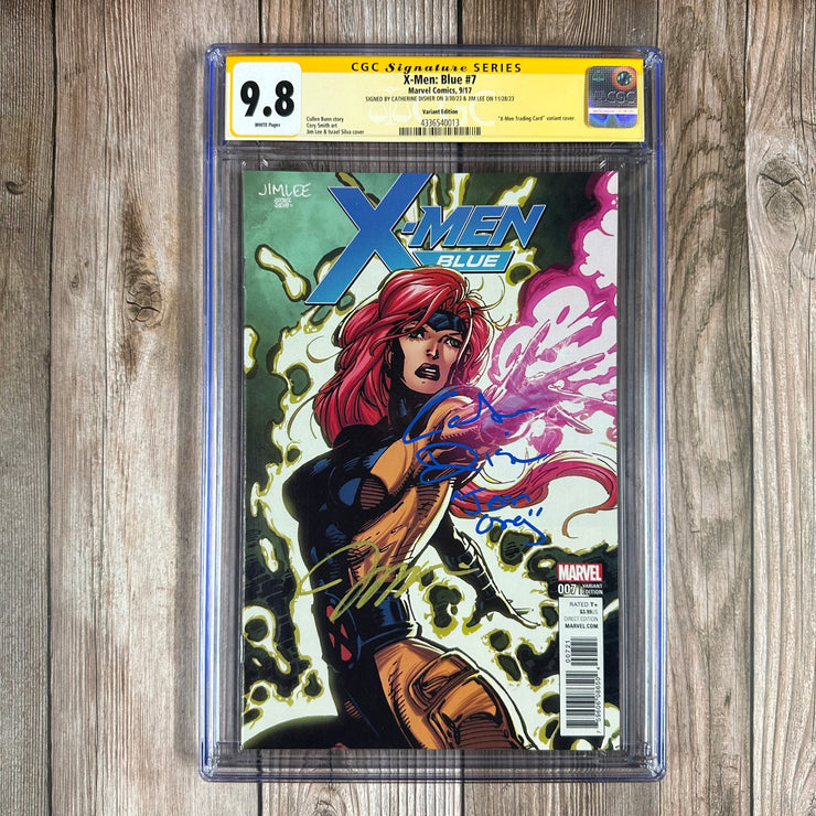 X-Men: Blue #7 CGC 9.8 WP SS Signed by Catherine Disher & Jim Lee, "X-Men Trading Card" variant cover (Cert:0013)