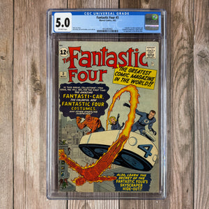 Fantastic Four #3 CGC 5.0 1st team appearance of the Fantastic Four in costume, 1st appearance of Miracle Man & the Baxter Building, Fantastic-car and Fantastic-copter(Cert 3002)