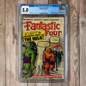 Fantastic Four #12 CGC 5.0 1st Battle of the Hulk and the Fantastic Four Thunderbolt Ross Appearance (Cert 3006)