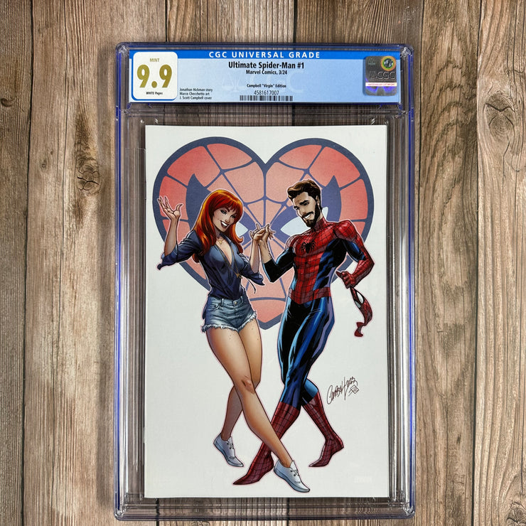 Ultimate Spider-Man #1 CGC 9.9 WP 1:500 Virgin Variant Cover by J. Scott Campbell, 1st appearance of Richard Parker II (Cert:7007)