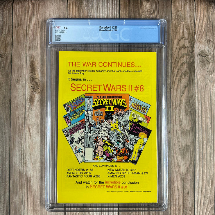 Daredevil #227 CGC 9.6 WP Kingpin discovers Daredevil's identity; Born Again part one; Won the Kirby Award in 1986 for Best Single Issue