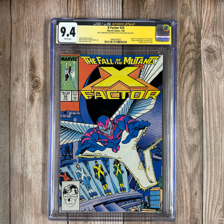 X-Factor #24 CGC 9.4 WP Authenticated Autograph of Walt Simonson, Origin & 1st appearance of Archangel & Origin of Apocalypse (Cert:0002)