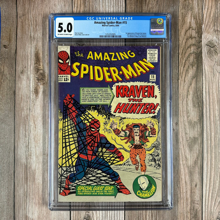 Amazing Spider-Man #15 CGC 5.0 1st appearance of Kraven the Hunter, 2nd appearance of the Chameleon, First mention of Mary Jane Watson