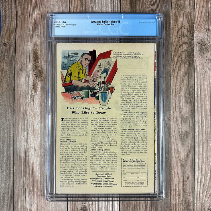 Amazing Spider-Man #15 CGC 5.0 1st appearance of Kraven the Hunter, 2nd appearance of the Chameleon, First mention of Mary Jane Watson