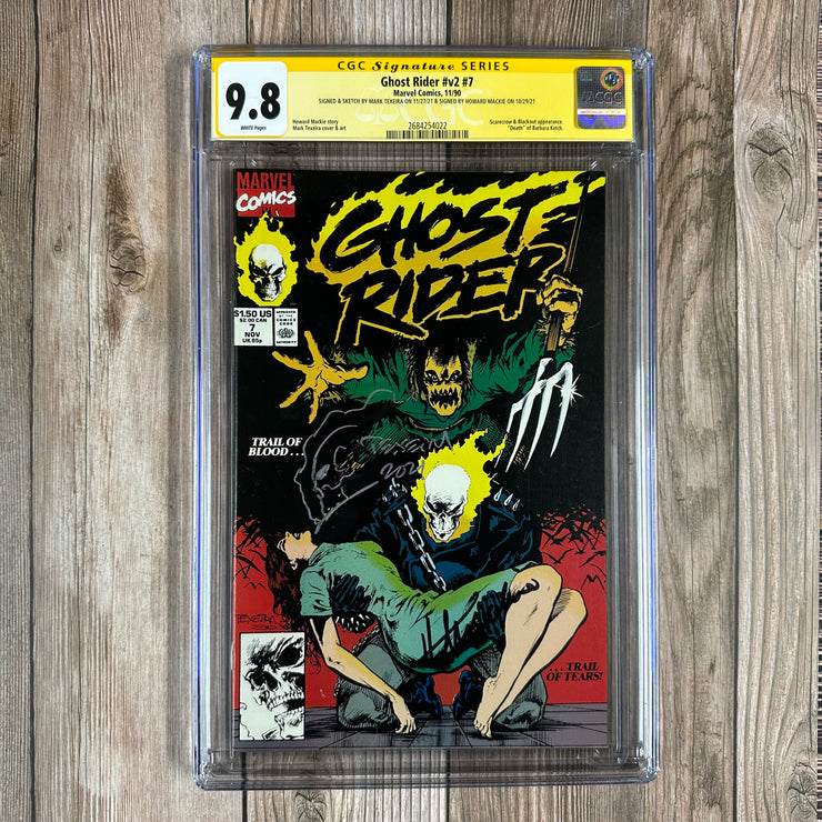 Ghost Rider #7 CGC 9.8 WP SS Signed & Sketched by Mark Texeiraand Signed by Howard Mackie White Pages, Cover by Mark Texeira
