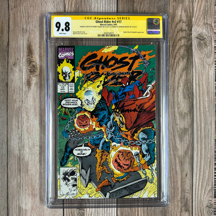 Ghost Rider #17 CGC 9.8 WP SS Signed & Sketched by Mark Texeira and Signed by Howard Mackie, Cover by Mark Texeira