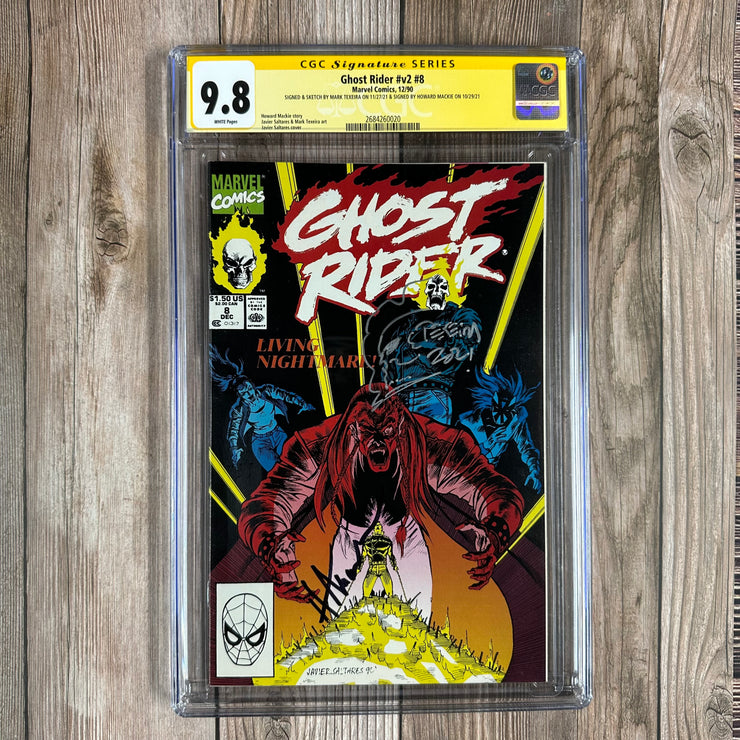Ghost Rider #8 CGC 9.8 WP SS Signed & Sketched by Mark Texeira and Signed by Howard Mackie, Cover by Javier Saltares