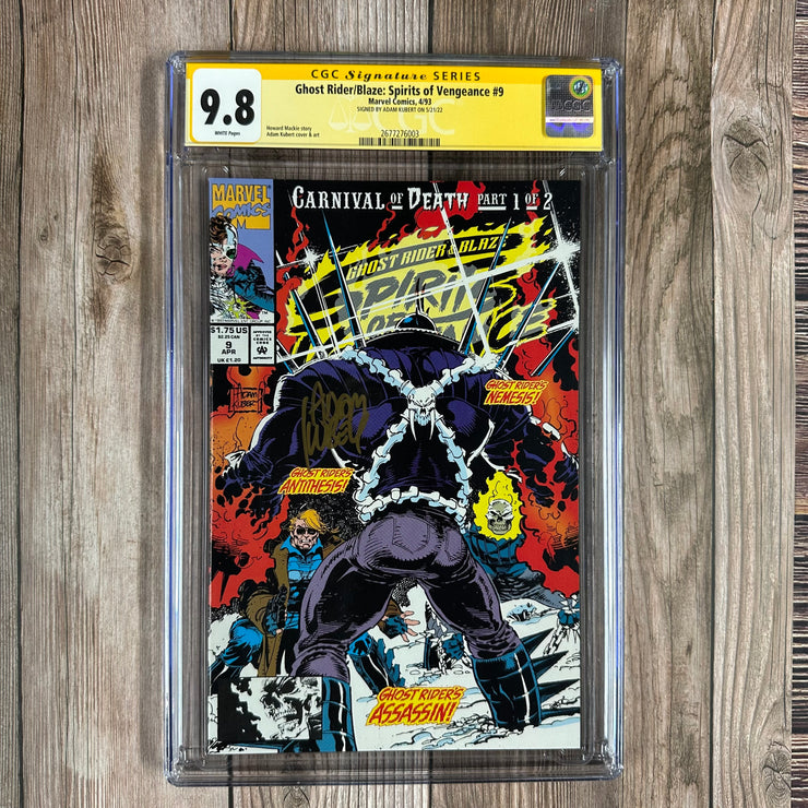 Ghost Rider / Blaze: Spirits of Vengeance #9 CGC 9.8 WP SS Signed by Adam Kubert,  Cover Art by Adam Kubert, 1st appearance of Michael Badalino as Vengeance