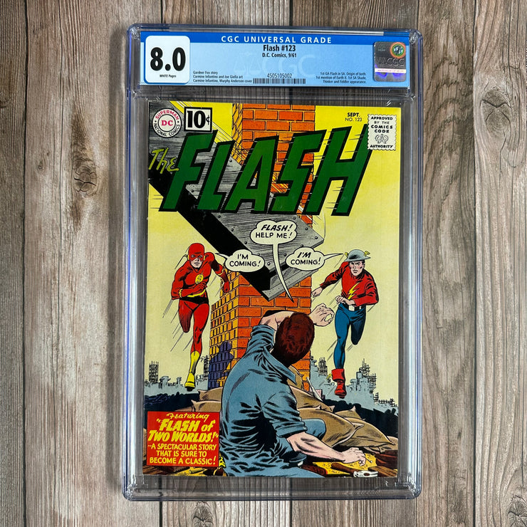 Flash #123 CGC 8.0 WP 1st appearance of the Golden Age Flash in the Silver Age, key issue of the Multiverse concept, 2nd appearance of The Shade, first mention of Earth-2 *Trade Avail.