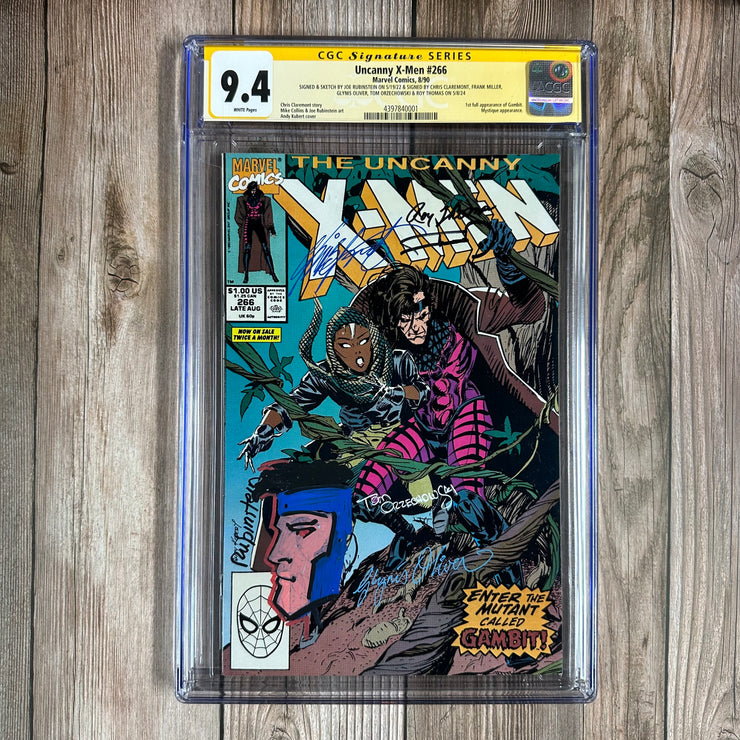 Uncanny X-Men #266 CGC 9.4 WP SS Signed & Sketched by Joe Rubinstein; Signed by Chris Claremont, Frank Miller, Glynis Oliver, Tom Orzechowski & Roy Thomas, 1st full appearance and 1st cover of Gambit
