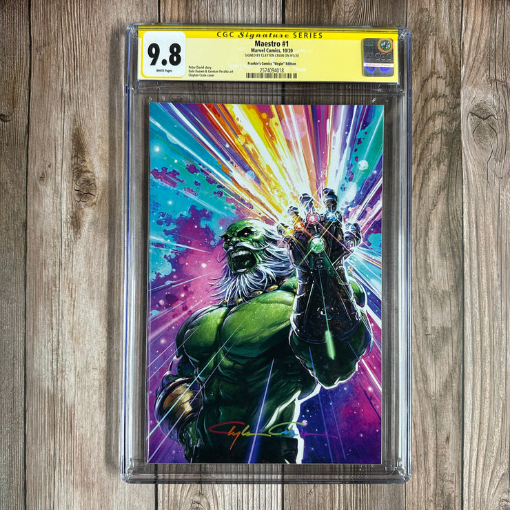 Maestro #1 CGC 9.8 WP SS Signed by Clayton Crain, Frankie's Comics "Virgin" Edition Cover by Clayton Crain Origin of Maestro, Hulk 100 years in the future (cert:4018)