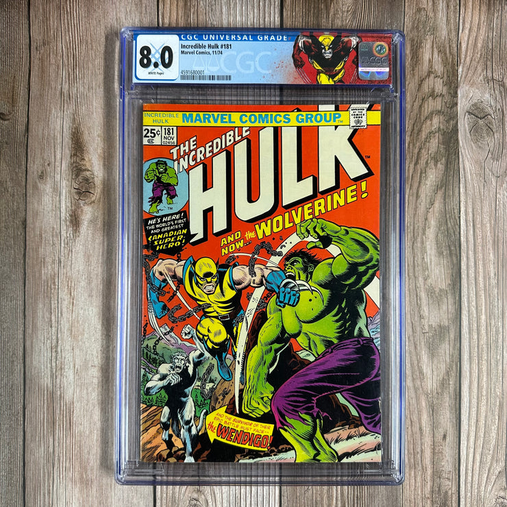 Incredible Hulk #181 CGC 8.0 WP Custom Label, 1st full appearance of Wolverine (cert: 0001) *Trade Avail.