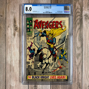 Avengers #48 CGC 8.0 ICONIC Cover art by George Tuska, 1st Appearance of Black Knight, Dane Whitman, Aragorn (Cert 3012)
