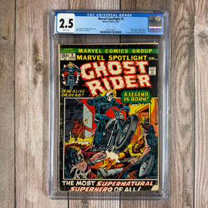 Marvel Spotlight #5 CGC 2.5 WP 1st appearance and origin of Ghost Rider (Johnny Blaze), 1st appearance of Roxanne Blaze (Cert 8017)