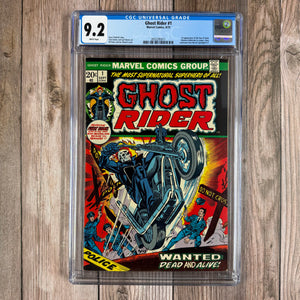 Ghost Rider #1 CGC 9.2 WP 1st cameo appearance of Daimon Hellstrom, Son of Satan, ICONIC Cover art by Gil Kane and Joe Sinnott (Cert 5010)