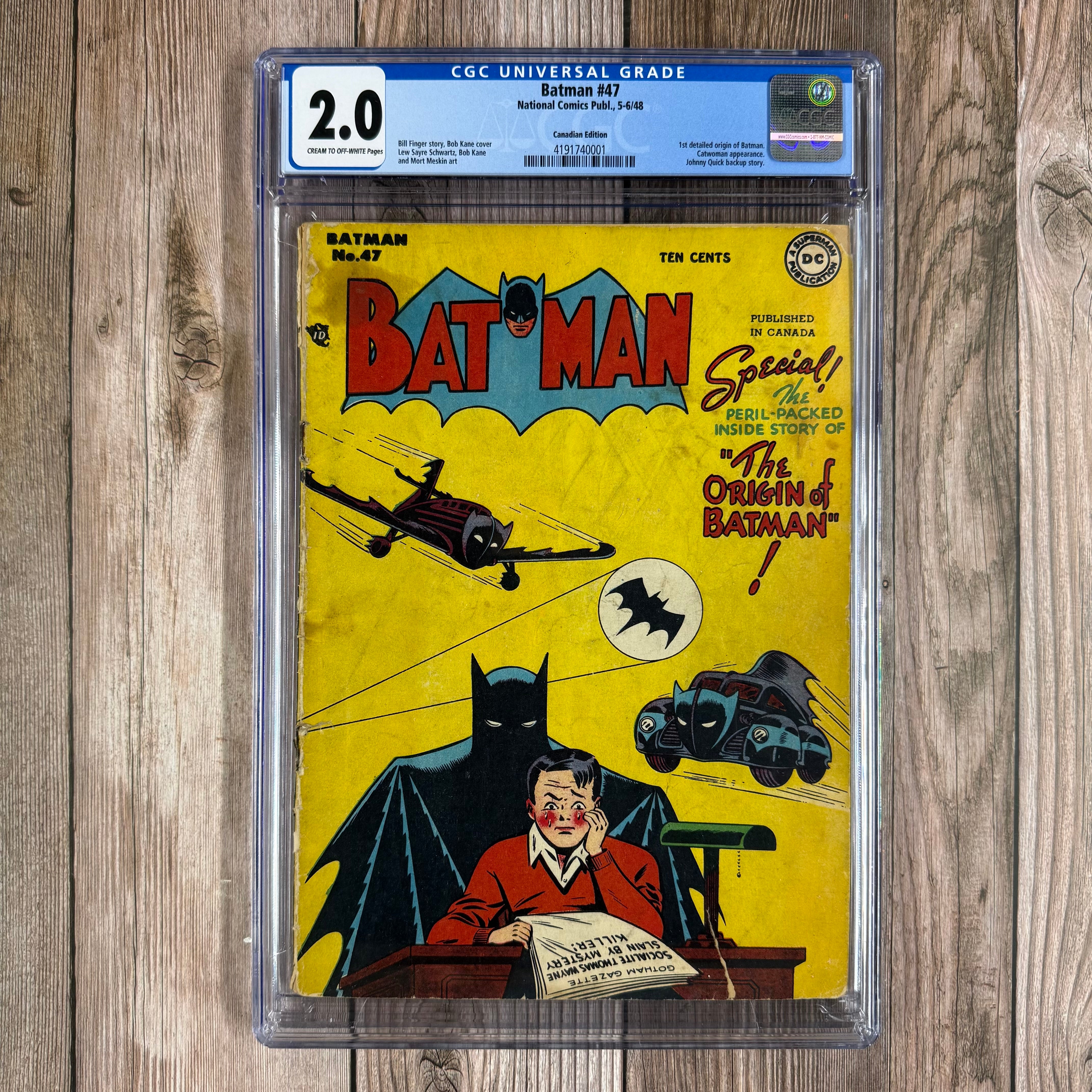 Batman #47 CGC 2.0 1st Detailed Origin of Batman; Catwoman