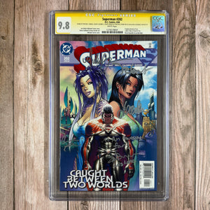 Superman #202 CGC 9.8 WP SS 5XSigned by Michael Turner, Talent Caldwell, Jason Gorder, Erica Durance and Christina Strain, 6 Page Preview of Lex Luthor: Man of Steel #1 (Cert 8001)