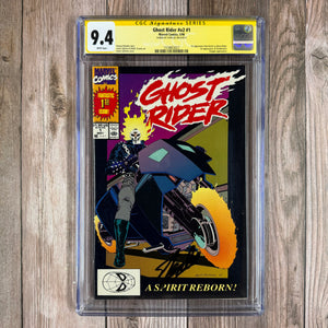 Ghost Rider #1 CGC 9.4 WP SS Signed by Stan Lee, CLASSIC Cover art by Javier Saltares, 1st appearance of Dan Ketch as Ghost Rider, Deathwatch and Barbara Ketch (Cert 3027)