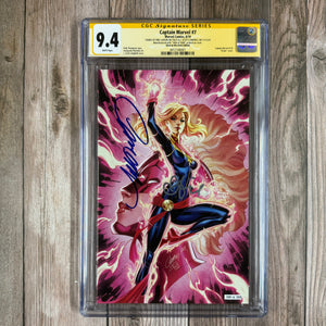 Captain Marvel #7 CGC 9.4 WP SS Signed by Brie Larson and J. Scott Campbell SDCC Glow-in-the-Dark Variant Cover Art by J. Scott Campbell, Manufactured with "2964 of 3000" printed on cover (Cert 6001)