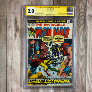 Iron Man #55 CGC 2.0 SS Signed by Josh Brolin, 1st Appearances of Thanos, Drax the Destroyer, Eros, Mentor, Kronos and the Blood Brothers (Cert 7001)