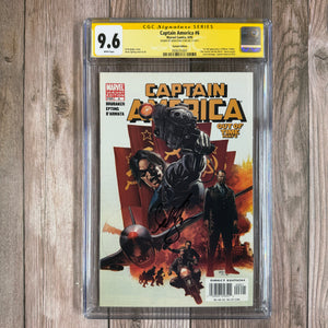 Captain America #6 CGC 9.6 WP SS Signed by Sebastian Stan 1st Full Appearance of the Winter Soldier, "The Scarlet and the Black" movie poster&nbsp;cover homage Cover art by Steve Epting (Cert 5001)