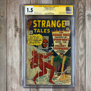 Strange Tales #115 CGC 1.5 SS Signed by Benedict Cumberbatch , Origin of Doctor Strange, Origin of Baron Mordo, 2nd Appearance of Sandman Cover art by Jack Kirby and Steve Ditko (Cert 9001)