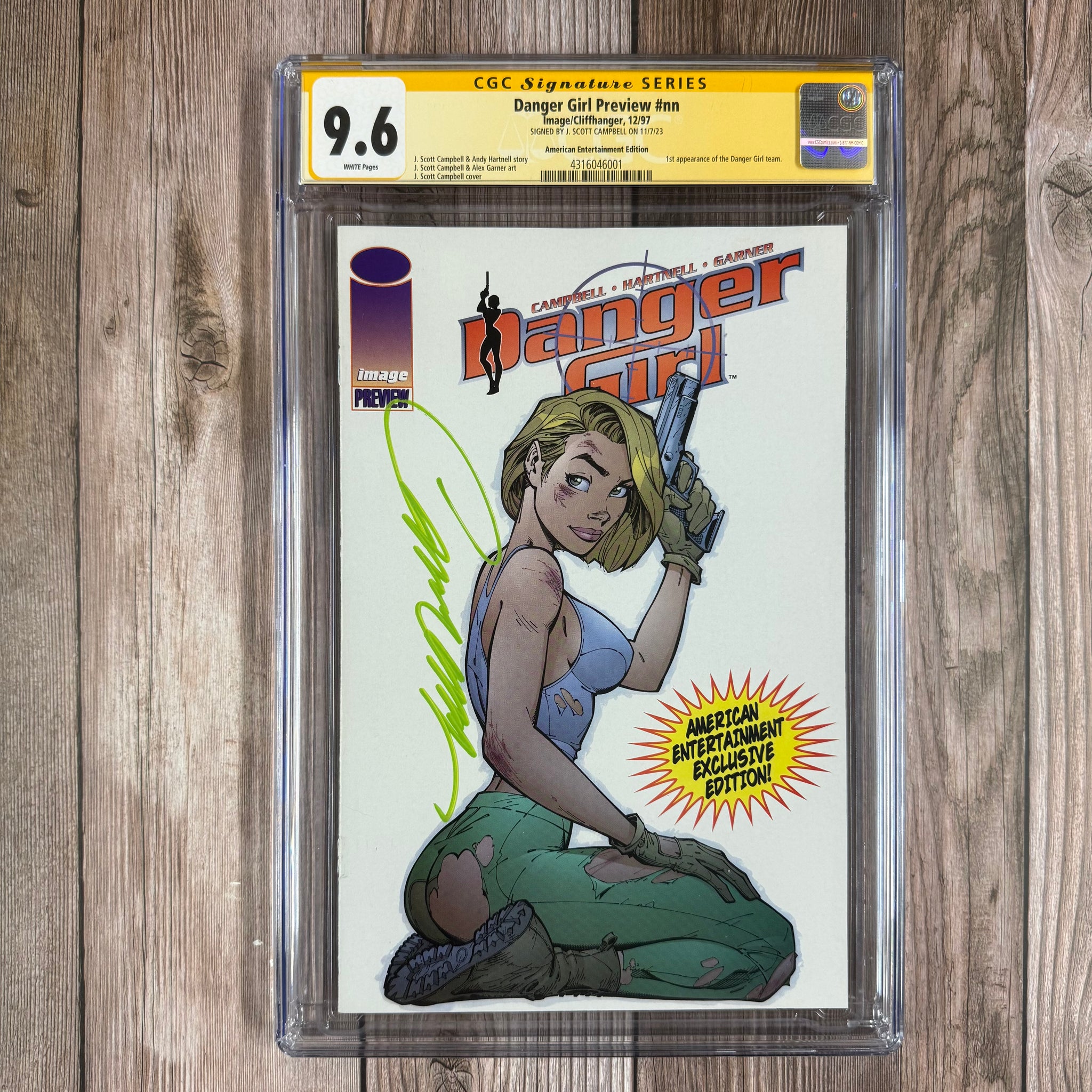 Danger Girl Preview #1 CGC 9.6 WP SS Signed by J. Scott Campbell