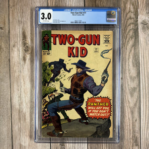 Two-Gun Kid #77 CGC 3.0 Prototype of the Black Panther, the suit design is similar although worn by a white villain named Dr. Elixir who used the code name, The Panther (Cert 7001)