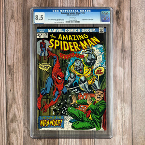 Amazing Spider-Man #124 CGC 8.5 1st appearance of Man-Wolf, the son of J. Jonah Jameson who discovered an amulet that turned him into a werewolf (cert 0028)