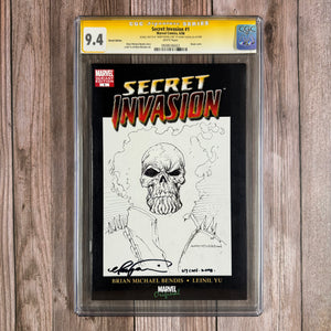 Secret Invasion #1 CGC 9.4 SS Mark Texeira, Story arc in which the shape-shifting race of aliens, The Skrulls, have invaded Earth and are impersonating key figures in the Marvel Universe (cert 6022)