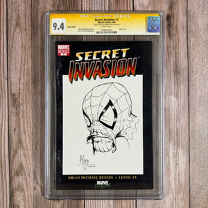 Secret Invasion #1 CGC 9.4 SS Mark Kidwell, Story arc in which the shape-shifting race of aliens, The Skrulls, have invaded Earth and are impersonating key figures in the Marvel Universe (cert 3002)