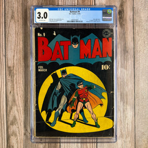 Batman #9 CGC 3.0 Iconic cover art by Jack Burnley (cert 8005)