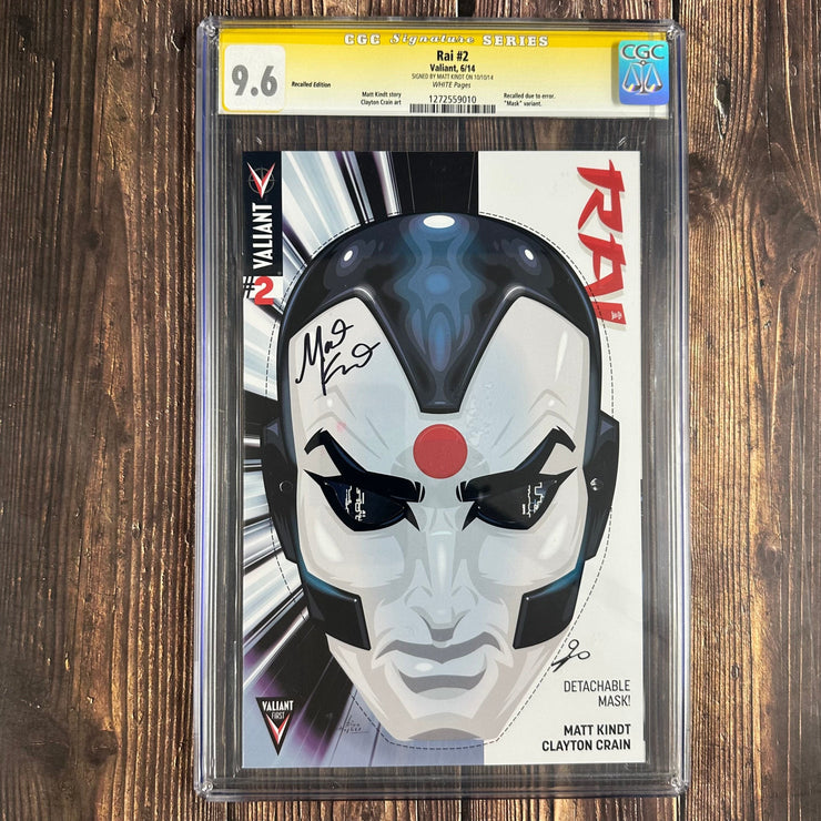 Bry's Comics 1     Rai #2 CGC 9.6 WP , Signature Series, Signed by Matt Kindt, Recalled Edition, "Mask" Variant