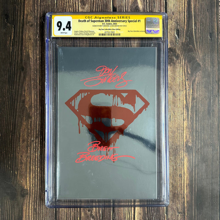 Bry's Comics 6 Boxes- Death of Superman 30th Anniversary Special #1 CGC 9.4 WP, Signature Series, Signed by Bert Breeding and Dan Jurgens