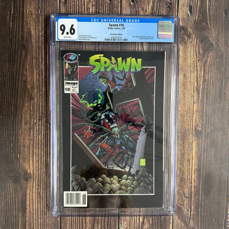 Bry's Comics 6Boxes- Spawn #18 CGC 9.6 WP, AWESOME Cover art by Greg Capullo, NEWSSTAND !