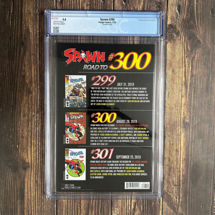 Bry's Comics 6Boxes- Spawn #298 CGC 9.8 WP, Second Printing, Variant virgin cover art by Todd McFarlane